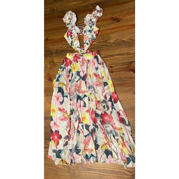 NWOT Ruffled Monokini Plunge Floral Swimsuit with Kimono Skirt, size S - Picture 7 of 11